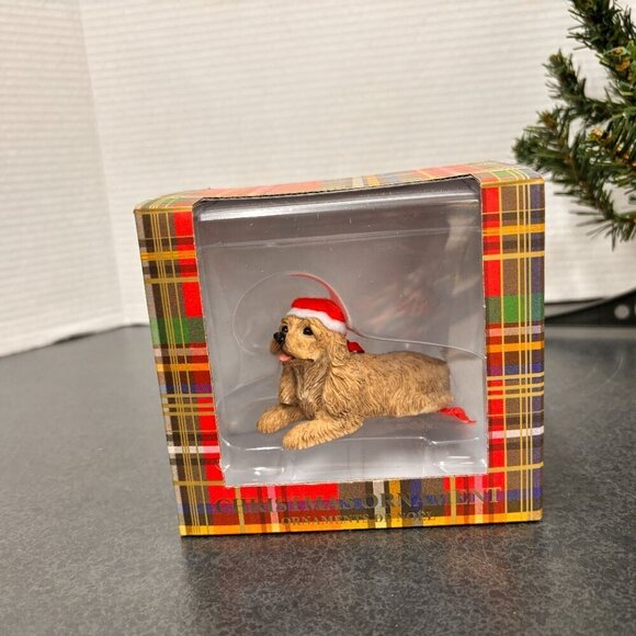 Sandicast Buff Cocker Spaniel with Santa Hat Christmas Ornament , Tan NIB - Picture 2 of 8